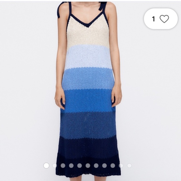 Zara Stripe Knit Midi Dress Tie Straps Blue Small - Picture 10 of 11